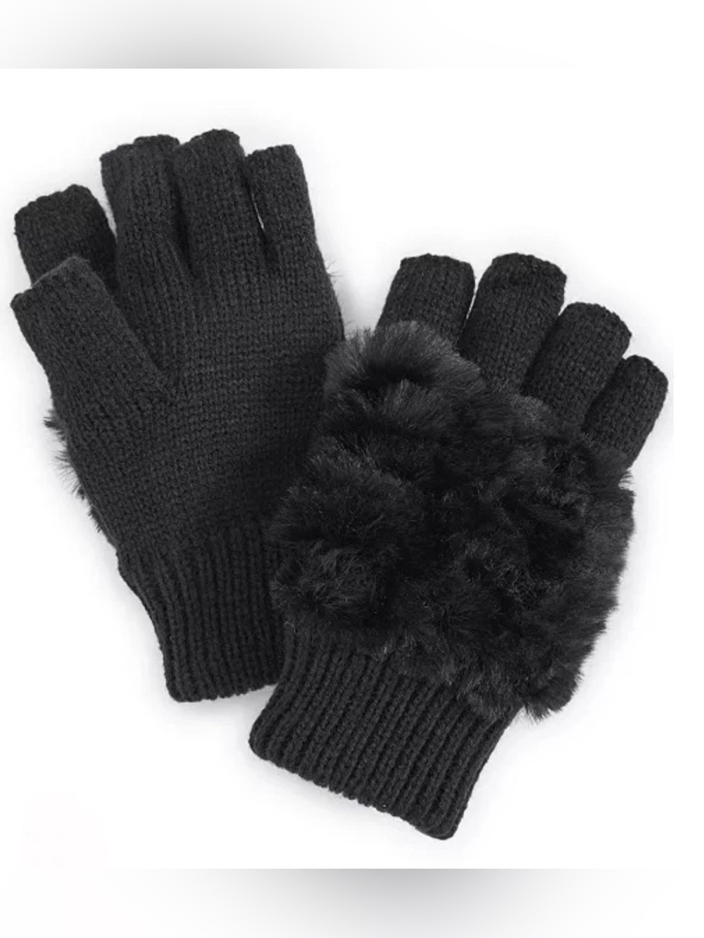I.n.c. International Concepts Women's Fingerless Faux-Fur Gloves Black OS $44
